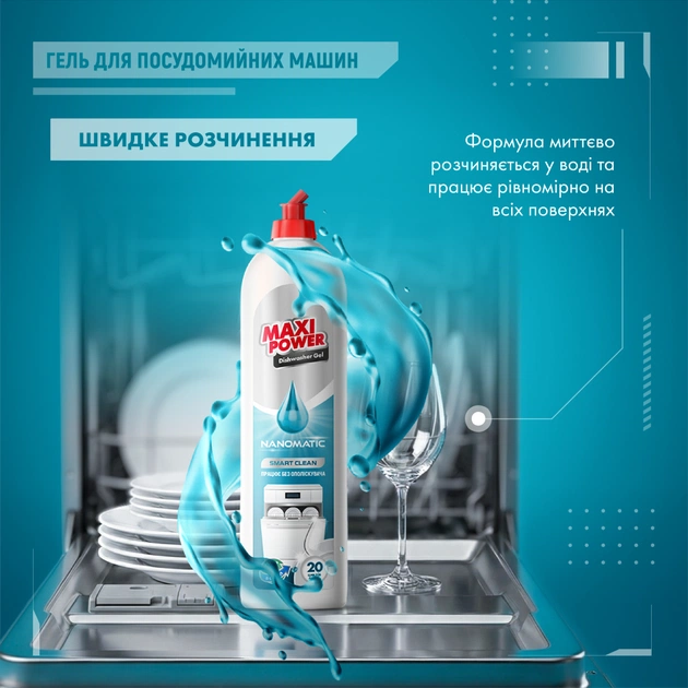 Гель для миття посуду в посудомийці Maxi Power Nanomatic 500 мл (4820204703417) - picture 4