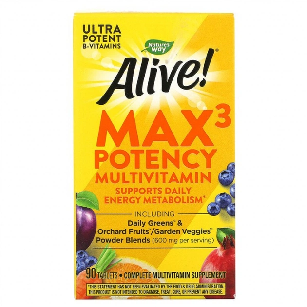 Мультивітамін Nature's Way Мультивітаміни з залізом, Alive! Max3 Daily, 90 таблеток (NWY-14927) - изображение 1