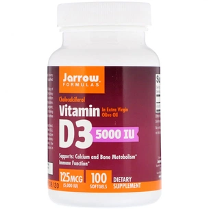 Вітамін Jarrow Formulas Вітамін D3 (Холекальциферол), 5000 МЕ, 100 гелевих капсул (JRW-30005) зображення 1