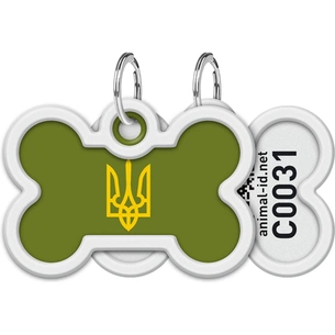 Адресник для тварин WAUDOG Smart ID з QR паспортом "Тризуб олива", кістка 40х28 мм (231-4032) изображение 1