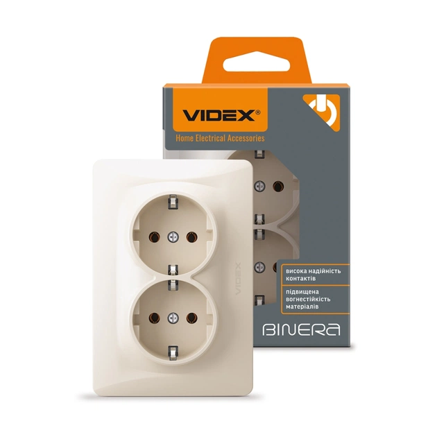 Розетка Videx BINERA 2ая із заземленням кремова (VF-BNSK2G-CR) - зображення 4