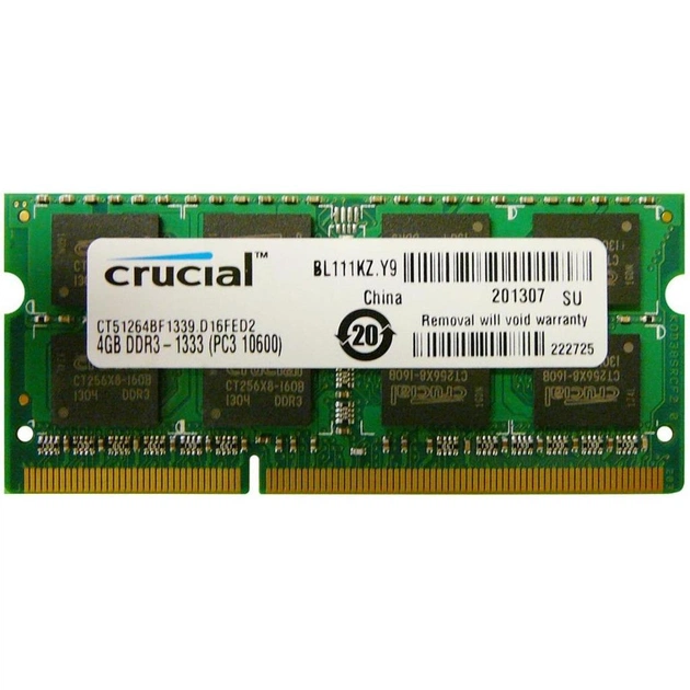 Модуль пам'яті для ноутбука SoDIMM DDR3 4GB 1333 MHz Micron (CT51264BF1339) - изображение 1