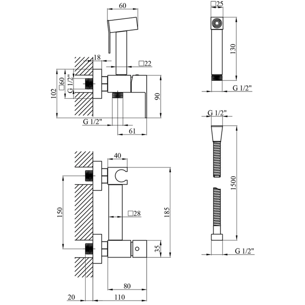 Душевой гарнитур Kroner Edelstahl Kubus-SCH063 + змішувач Edelstahl Kubus-SCH010 + змішувач Edelstahl Kubus-SCH052 (CVS30184) - изображение 11