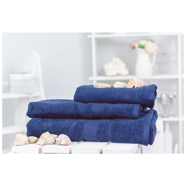 Рушник MirSon набір банний 5003 SoftNess Darkblue 50x90, 70x140, 100x150 (2200003182637) - изображение 1