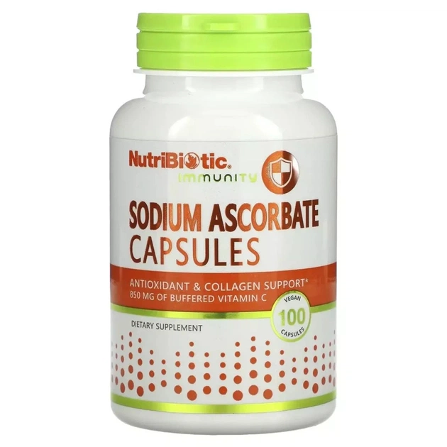 Вітамін NutriBiotic Аскорбат натрію, Sodium Ascorbate, 100 вегетаріанських капсул (NBC-00460) - изображение 1