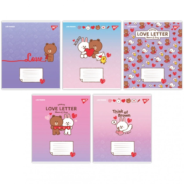 Зошит Yes Line Friends. Love letter 12 аркушів коса лінія (766934) - зображення 1