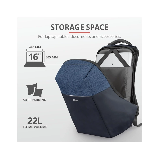 Рюкзак для ноутбука Trust 16" Nox Anti-theft BLUE (23307) - picture 12