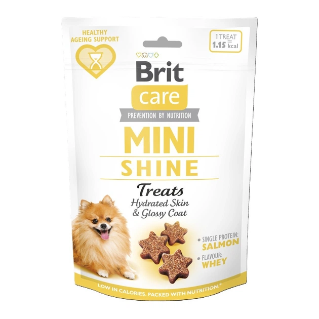Лакомство для собак Brit Care Mini Treats Shine для малых пород для блестящей шерсти лосось 50 г (8595602578566) - изображение 1