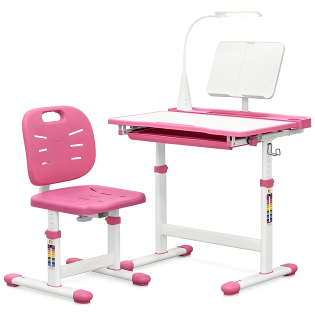 Парта зі стільцем Evo-kids (стіл+стілець+полиця+лампа) Pink (Evo-17 PN Ergo) - зображення 1