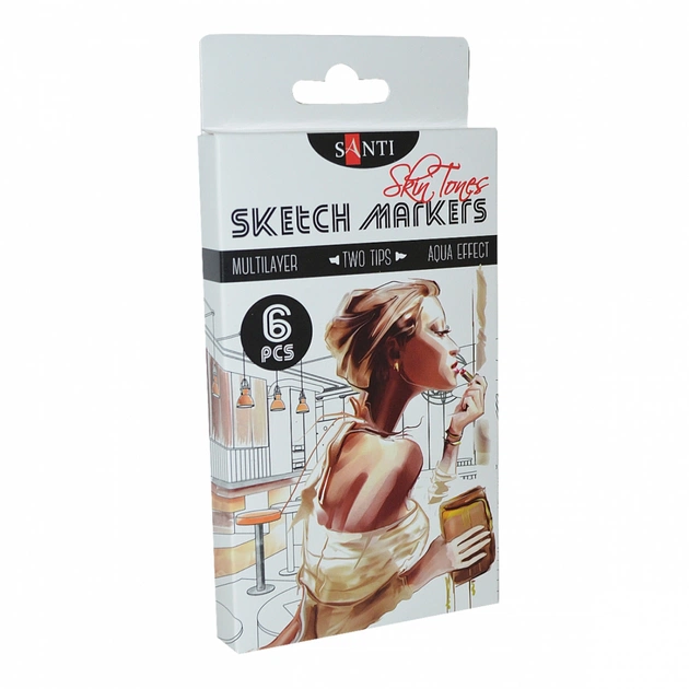 Художній маркер Santi набір двосторонніх sketch Skin Tones 6 шт (390568) - зображення 1