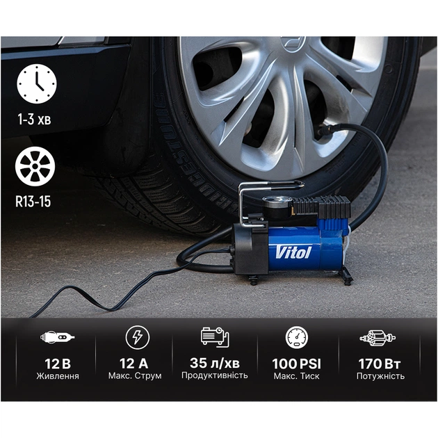 Автомобильный компрессор VITOL K-20 100psi/12Amp/35л (K-20) - изображение 7