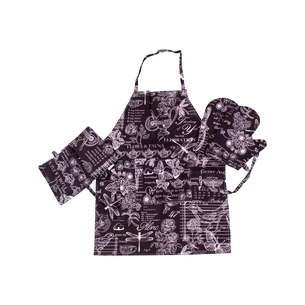 Фартух MirSon Набір №216 - Black flowers дві прихватки + дві рукавички-прихватки + фартух (2200006754404) зображення 1