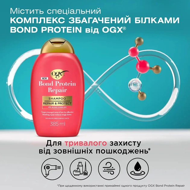 Шампунь OGX Bond Protein Repair Відновлювальний з протеїнами 385 мл (3574661818450) - picture 4
