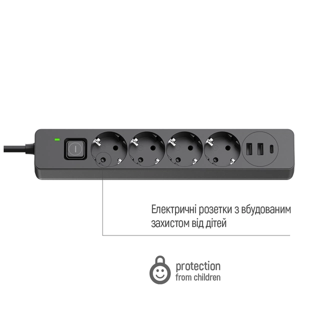 Мережевий фільтр живлення ColorWay CW-CHE435PDB, 4 розетки/3USB 5M (CW-CHE435PDB) - зображення 7