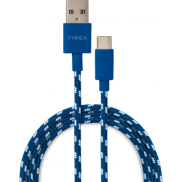 Дата кабель USB 2.0 AM to USB-C 1.0m 2color nylon blue Vinga (VCPDCTCNB31B) - зображення 1