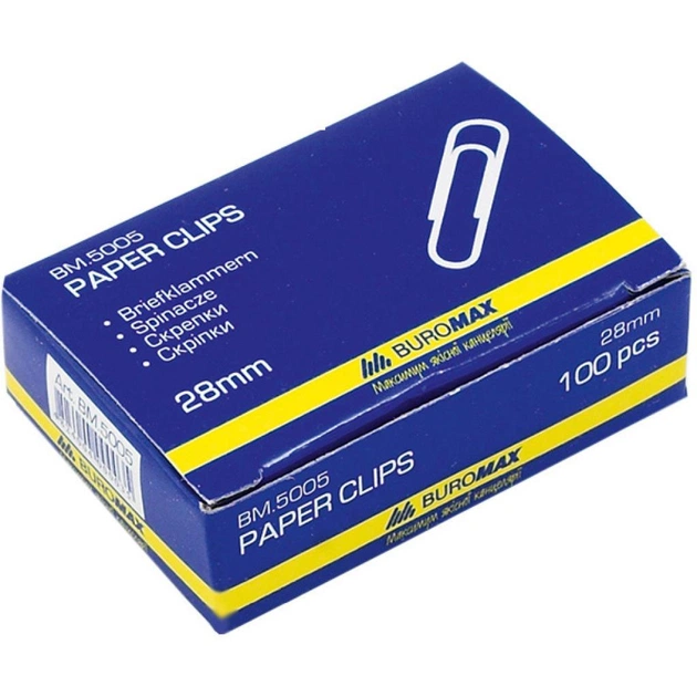 Скріпки канцелярські Buromax 28 мм, nickel-plated, rounded, 100 шт (BM.5005) - picture 1