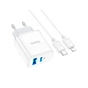 Зарядний пристрій HOCO C105A Stage 1xUSB-C PD20W + 1xUSB QC3.0 + cable USB-C to Lightning White (6931474782939) - зменшене зображення 2