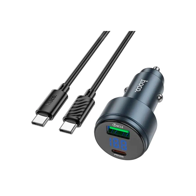 Зарядний пристрій HOCO 1xUSB-C PD30W car adapter + cable USB-C to Lightning gray (6942007633062) - зображення 1