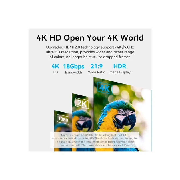 Кабель мультимедійний HDMI M to HDMI F 5.0m V2.0 4K60Hz Vention (AHCBJ) - picture 6