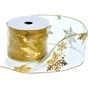 Стрічка на ялинку Jumi з золотими сніжинками 6,5 см, органза, довж. 2,7 м (5900410638273) - зменшене зображення 1