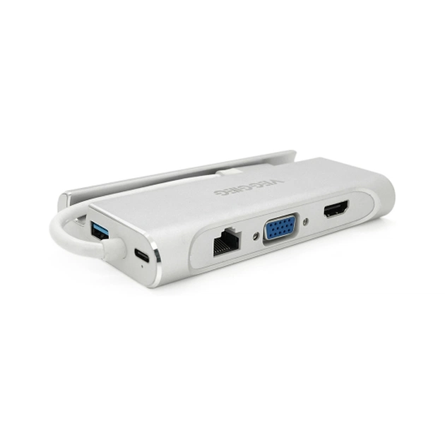 Концентратор VEGGIEG USB-C 5-in-1 USB-C + 3xUSB 3.0 + HDMI + RJ45 0.1m silver (TC07-S) - изображение 1