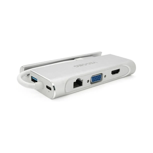 Концентратор VEGGIEG USB-C 5-in-1 USB-C + 3xUSB 3.0 + HDMI + RJ45 0.1m silver (TC07-S) зображення 1