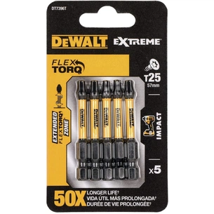 Набір біт DeWALT IMPACT TORSION, ударні, Torx, T25, L=57 мм, 5 шт (DT7396T) зображення 1