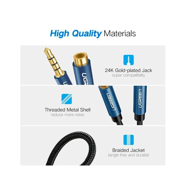 Кабель мультимедійний 3.5mm M to 3.5mm F 1.5m AV118 blue Ugreen (40674) - picture 8