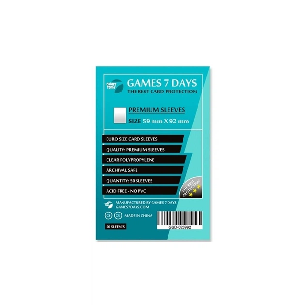 Протектор для карт Games 7 Days 59 х 92 мм, Euro, 50 шт (PREMIUM) (GSD-025992) - изображение 1