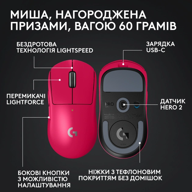 Мышка Logitech G Pro X Superlight 2 Lightspeed Wireless Magenta (910-006797) - изображение 6