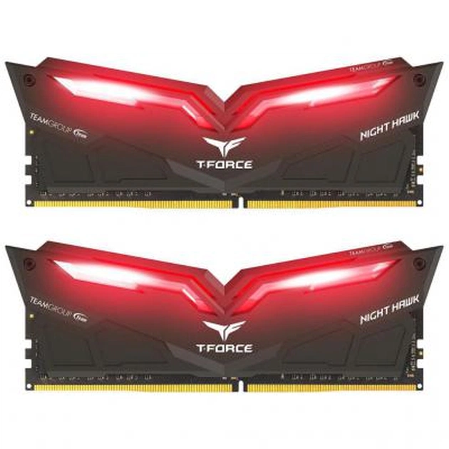 Модуль пам'яті для комп'ютера DDR4 16GB (2x8GB) 2666 MHz T-Force Night Hawk Black LED/Red Team (THRD416G2666HC15BDC01) - зображення 1