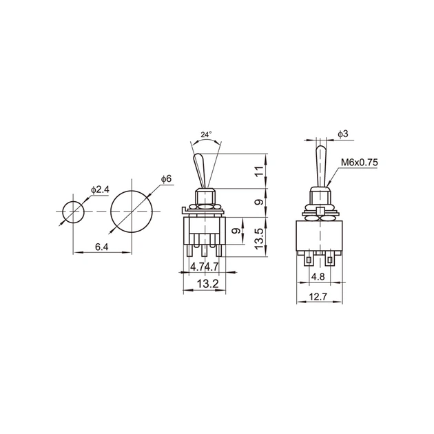 Перемикач для гітари DiMarzio DPDT Mini Switch - 3 Position (ON/OFF/ON) (EP1107) - picture 4
