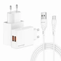 Зарядний пристрій Grand-X 2xUSB 5V 2.4A + cable USB to USB-C white (CH-15WT) - зменшене зображення 2