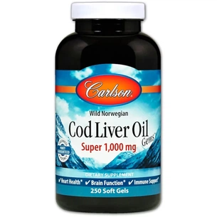 Жирные кислоты Carlson Жир из Печени Норвежской Трески, 1000 мг, Cod Liver Oil, 25 (CAR-01302) изображение 1