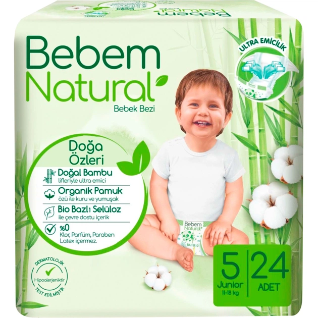 Підгузки Bebem Natural 5 Junior 11-18 кг 24 шт (8690536806034) - зображення 1