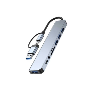 Концентратор Dynamode USB-C/A 8-in-1 1xUSB-C + 1xUSB 3.0 + 3xUSB 2.0 + 3.5mm audio + SD/TF silver (BYL-2218TU) зображення 1
