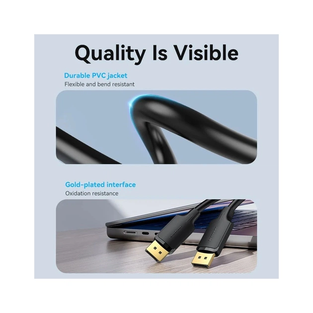 Кабель мультимедійний DisplayPort M to DisplayPort M 1.0m 4K black Vention (HAKBF) - зображення 6