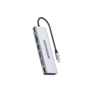 Концентратор Essager USB-C 8-in-1 HDMI + USB 3.2 + USB-C + SD/TF + M.2 PCIe/NVMe/SATA SSD support gray (EHB08-QK0G-Z) зображення 1
