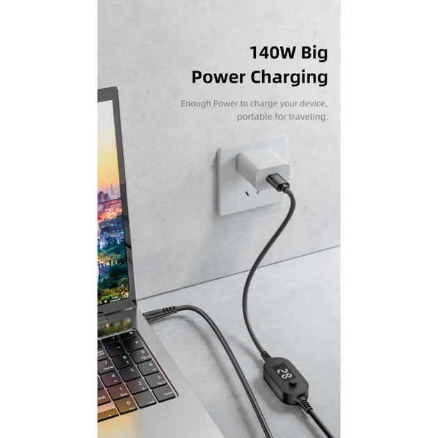 Кабель живлення USB-C to DC 5.5x2.5mm 1.0m 5V/9V/12V/15V/20V/28V 140W black XoKo (XK-K695) - picture 5