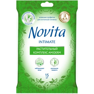 Серветки для інтимної гігієни Novita Intimate комплекс Amiderm 15 шт. (4823071631555) зображення 1