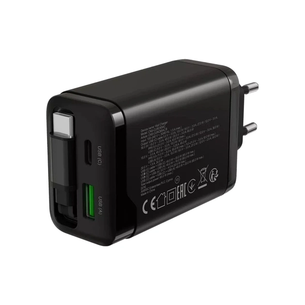 Зарядний пристрій Canyon 1xUSB-C PD65W + 1xUSB QC3.0 + cable USB-C to USB-C black (CNS-CURC65ACB) - picture 6