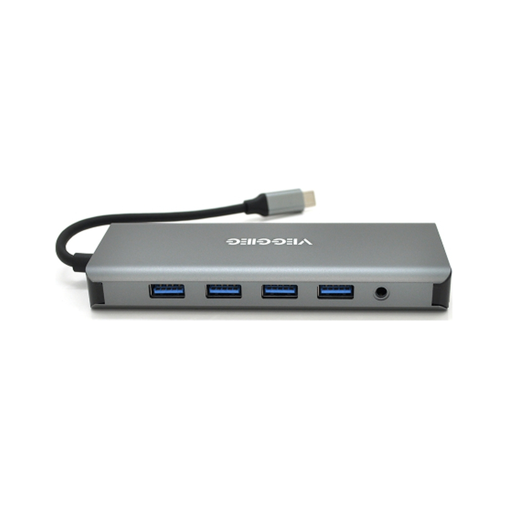 Концентратор VEGGIEG USB-C 9-in-1 USB-C + 4xUSB 3.0 + 2xHDMI + VGA + SD/TF + RJ45 0.1m silver (TC12) - зображення 1
