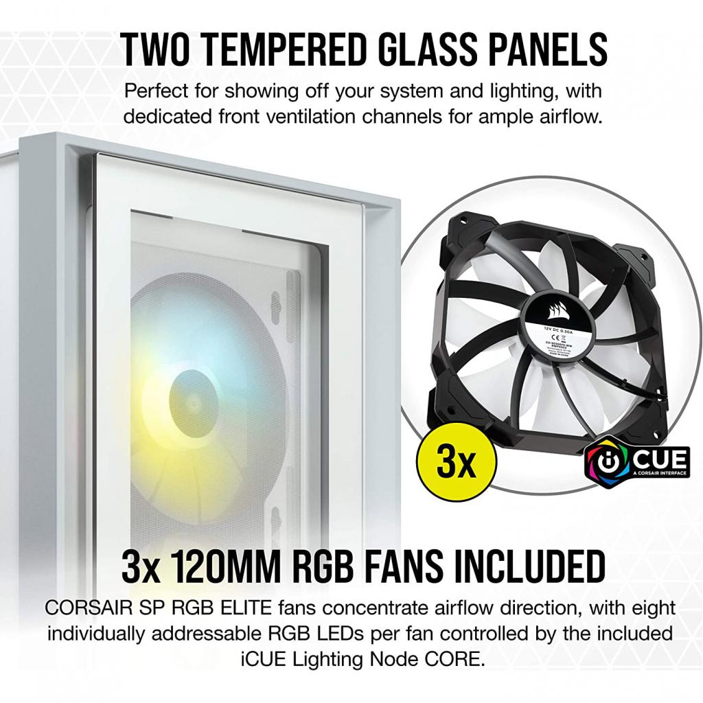 Корпус Corsair iCUE 4000X RGB Tempered Glass White (CC-9011205-WW) - зображення 7