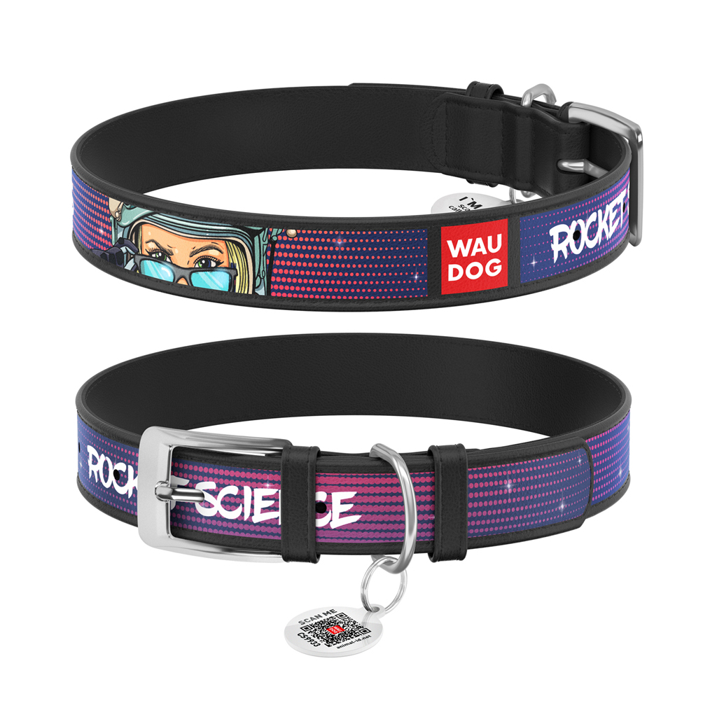 Нашийник для тварин WAUDOG Design "Космос. Ракетобудування" Ш 15 мм Д 26-35 см чорний (0015-0124-01) - зображення 1