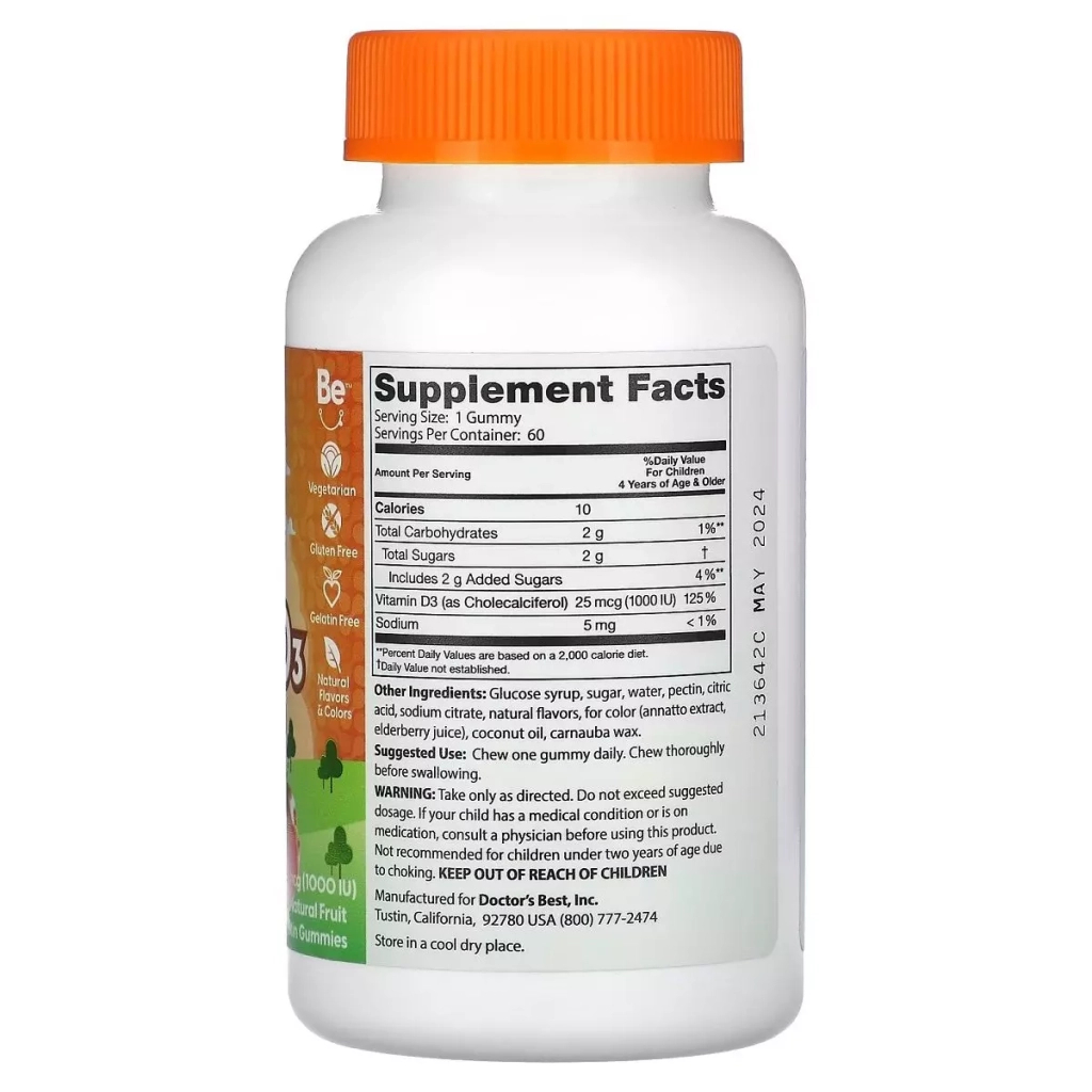 Вітамін Doctor's Best Вітамін D3 для дітей, 1000 МО, смак фруктів, Vitamin D3 Kids Gummies, 6 (DRB-00546) - зображення 2