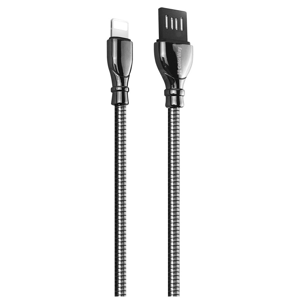 Дата кабель USB 2.0 AM to Lightning 1.0m metal spring black ColorWay (CW-CBUL013-BK) - зображення 2