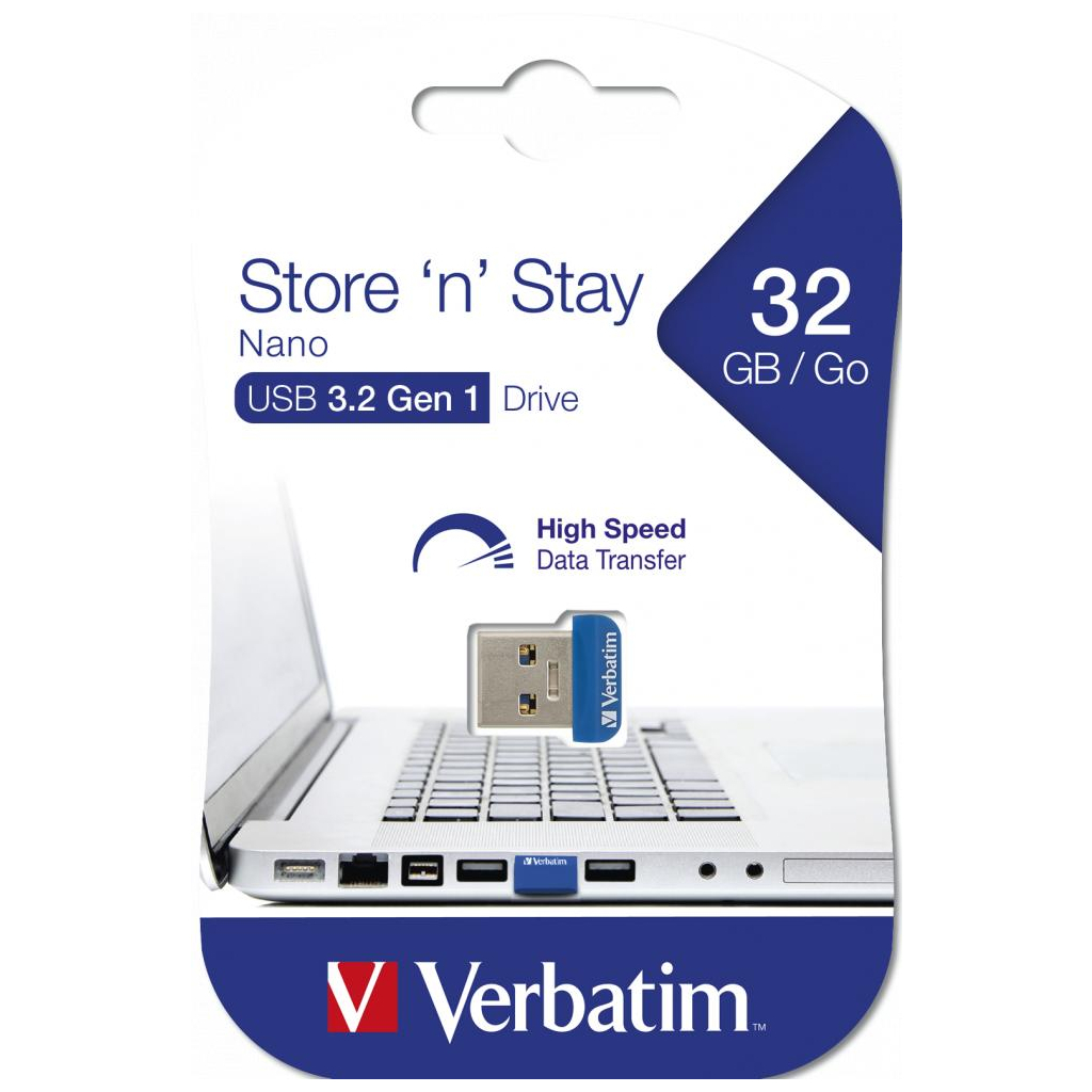 USB флеш накопичувач Verbatim 32GB Store 'n' Stay NANO Blue USB 3.0 (98710) - зображення 5