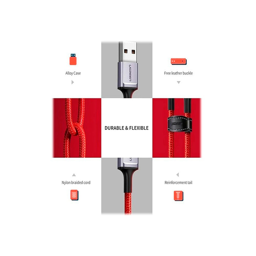 Дата кабель USB 2.0 AM to USB-C 1.0m 6A US505 red Ugreen (20527) - зображення 6