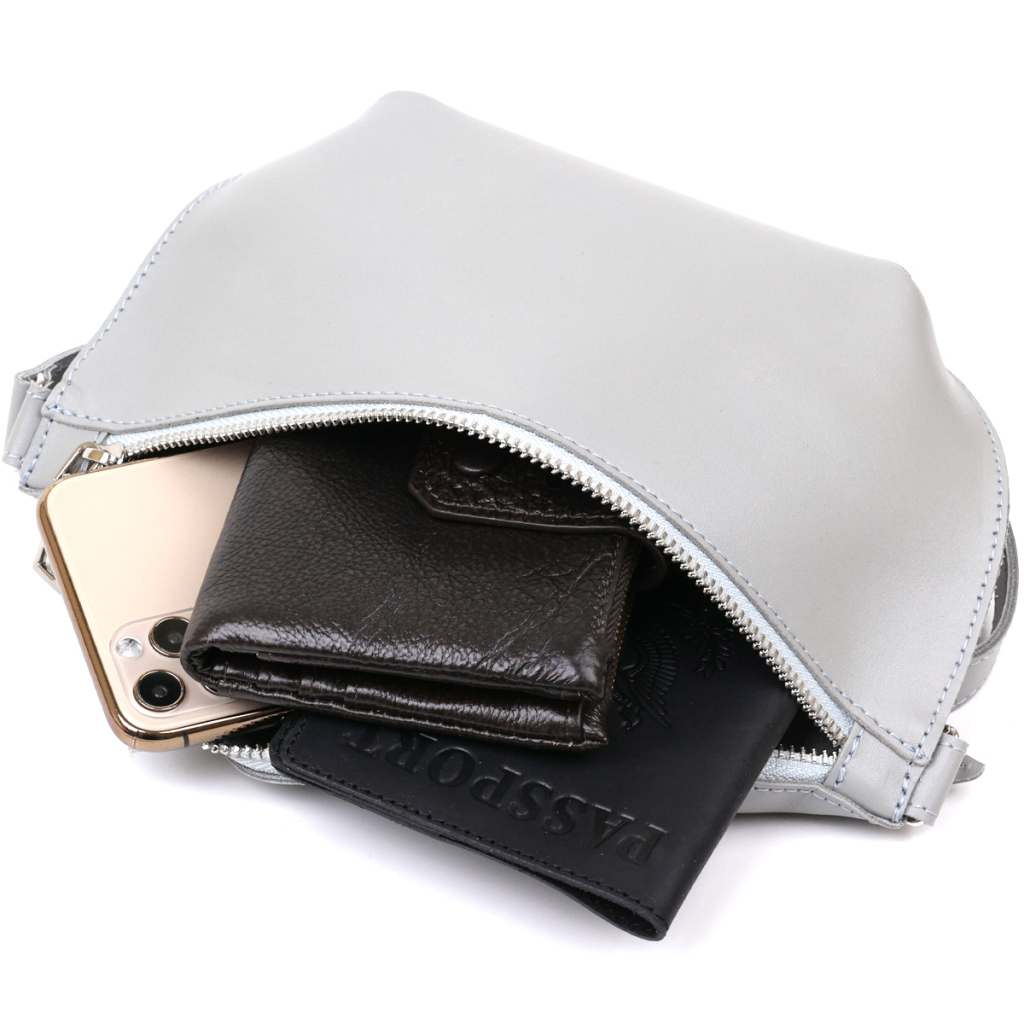 Сумка Shvigel Бананка з натуральної шкіри Сіра (16389) - зображення 5