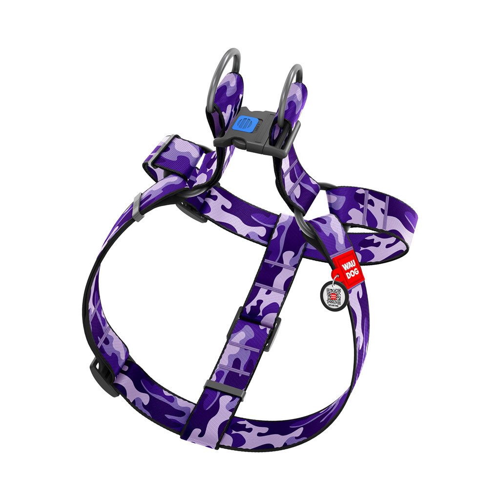 Шлея для собак WAUDOG Nylon з QR паспортом "Фіолетовий камо" пластиковий фастекс XL (324-0003) - изображение 2